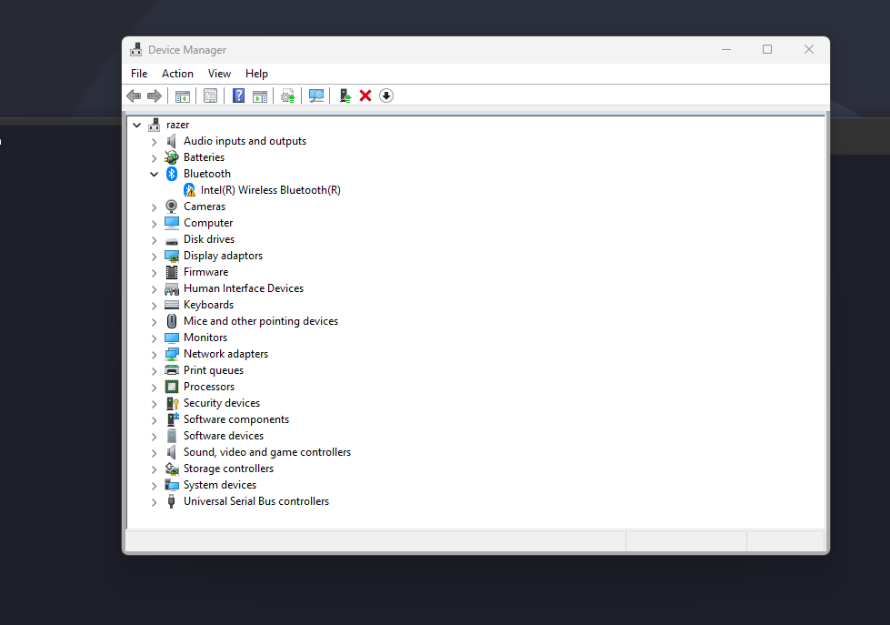 Windows Device Manager showing broken Bluetooth.