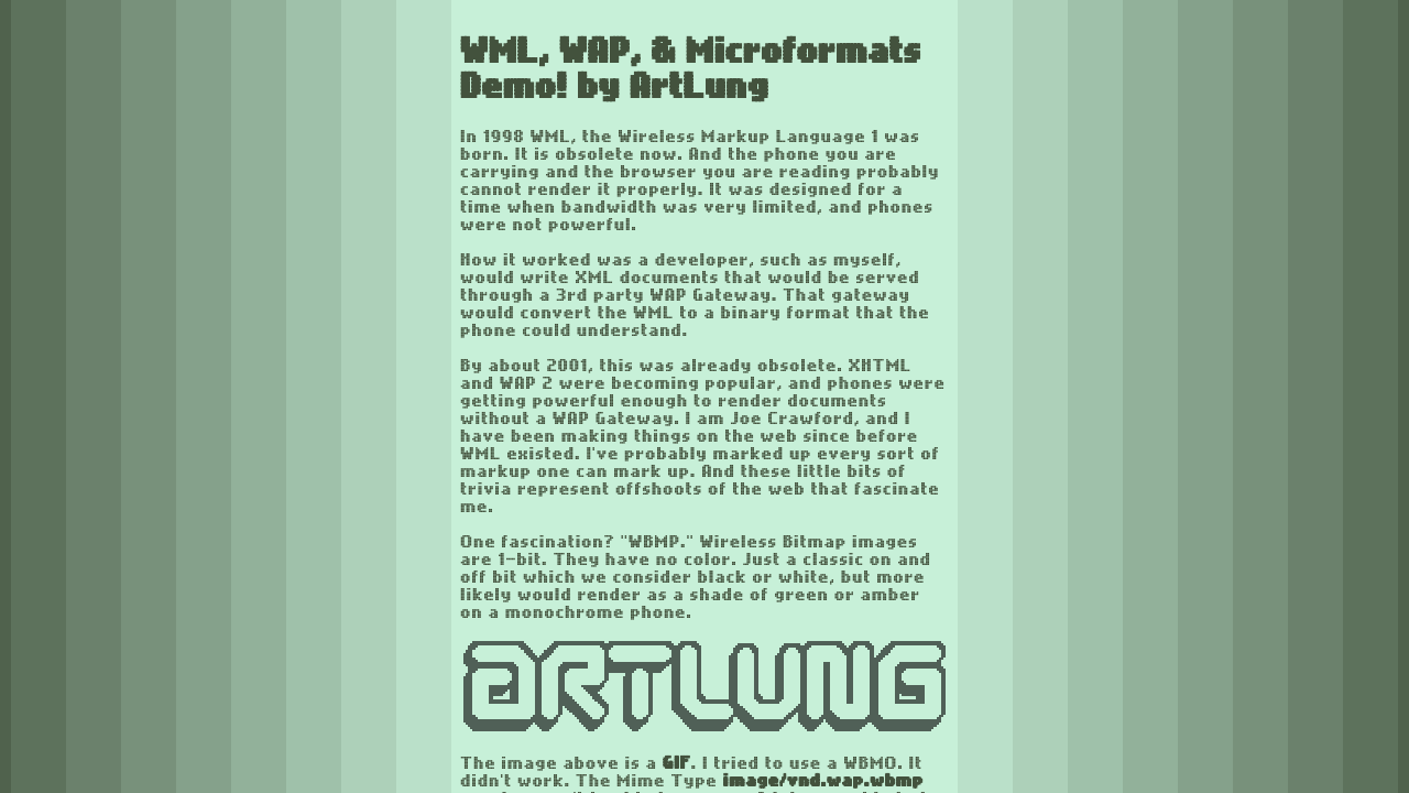 Screenshot of WML, WAP, & Microformats Demo! by ArtLung
