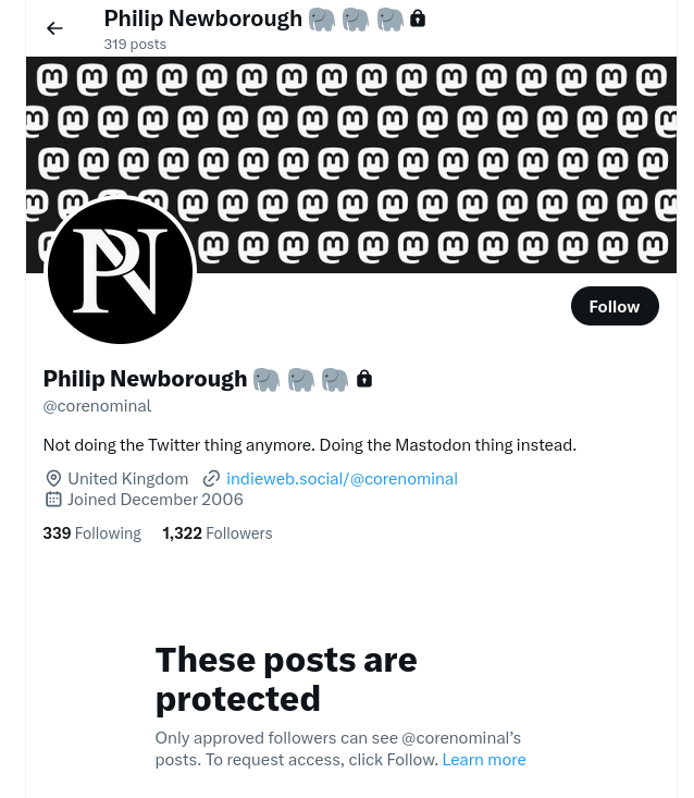 Screenshot of my Twitter profile